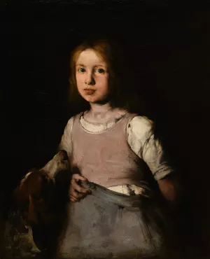 La Jeune fille au chien by Theodule Ribot Oil Painting