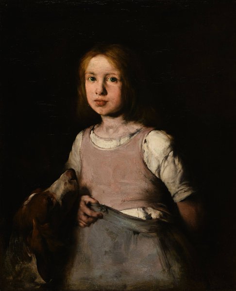 La Jeune fille au chien  by Theodule Ribot - Hand-Painted Oil Painting Reproduction