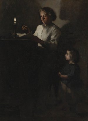 Reading by candlelight by Theodule Ribot Oil Painting