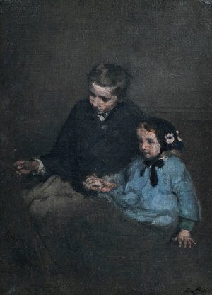 Siblings holding hands by Theodule Ribot Oil Painting