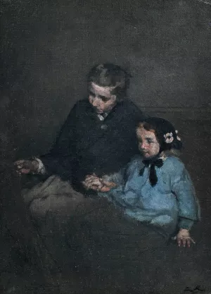 Siblings holding hands by Theodule Ribot Oil Painting