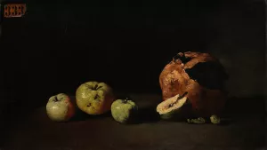 Still Life with Apples and a Pomegranate by Theodule Ribot Oil Painting