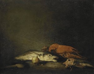 Stilleven met vissen en een kreeft by Theodule Ribot Oil Painting