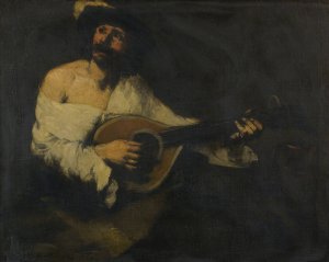 The Mandolin Player by Theodule Ribot Oil Painting