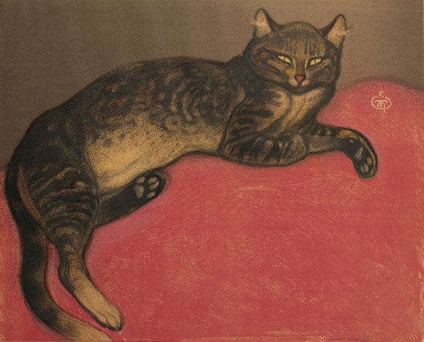 Main Product Photo of L'Hiver, chat sur un coussin  Painting by Theophile Alexandre Steinlen