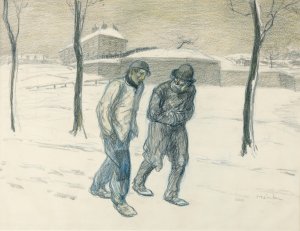 Two Vagabonds Walking In The Snow by Theophile Alexandre Steinlen Oil Painting