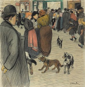 Watching The Crowd by Theophile Alexandre Steinlen Oil Painting
