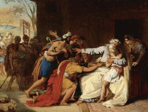 Jacob Refusing To Send Benjamin Away by Theophile Auguste Vauchelet Oil Painting