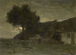 A Sheepfold at Nightfall by Theophile De Bock Oil Painting