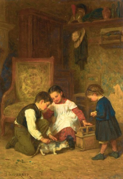 Le Chat by Theophile Duverger - Hand-Painted Oil Painting Reproduction