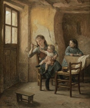 The children's meal by Theophile Duverger Oil Painting