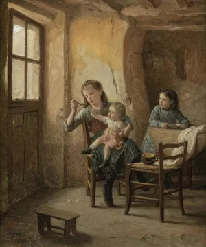 The children's meal by Theophile Duverger Oil Painting