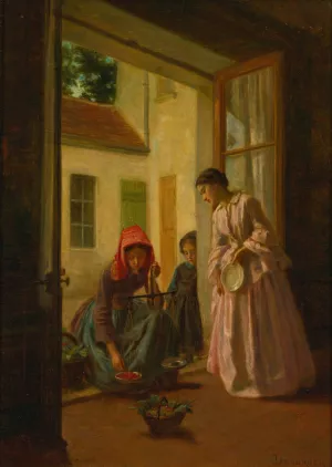 The fruit vendor by Theophile Duverger Oil Painting