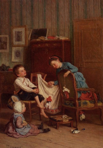 Main Product Photo of The Puppet Show Painting by Theophile-Emmanuel Duverger