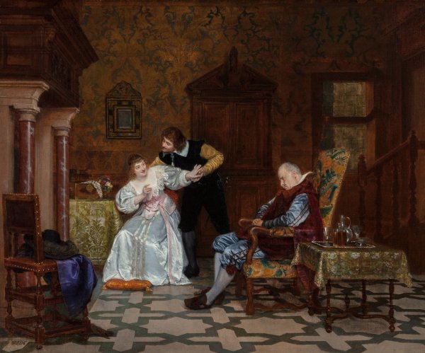 Le mari confiant et assoupi by Theophile Gide - Hand-Painted Oil Painting Reproduction