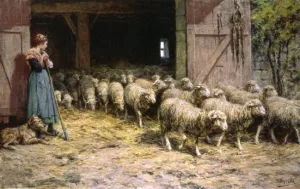A Shepherdess and Her Flock by Theophile Louis Deyrolle - Oil Painting Reproduction