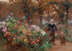 La cueillette des fleurs en Bretagne by Theophile Louis Deyrolle Oil Painting