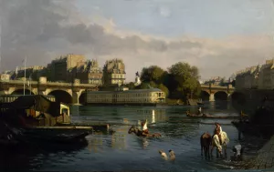 Le Pont-Neuf et la pointe de l'ile de la Cite by Theophile Meunier Oil Painting