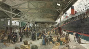 L'embarquement De La Normandie Au Havre by Theophile Poilpot Oil Painting
