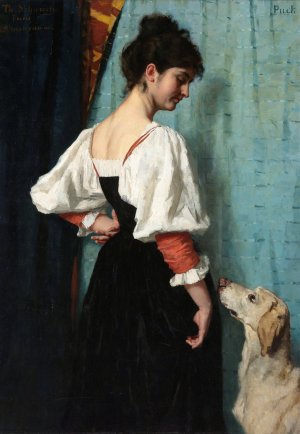 Portrait of a young Woman with 'Puck'the Dog by Therese Schwartze Oil Painting