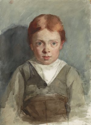 Portret van een jongetje met rood haar, van voren by Therese Schwartze Oil Painting