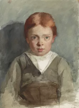 Portret van een jongetje met rood haar, van voren by Therese Schwartze Oil Painting