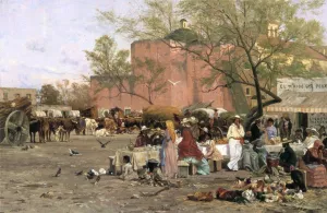 The Market Plaza, San Antonio by Thomas Allen - Oil Painting Reproduction