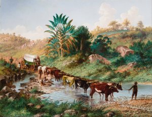 Wagon Crossing a Drift - Natal by Thomas Baines Oil Painting