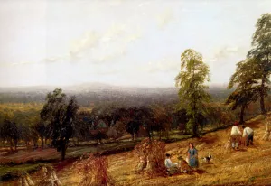 Harvestime, Ashborne, Warwickshire by Thomas Baker Of Leamington - Oil Painting Reproduction