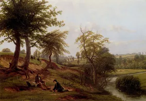 The Leam, Near Weston Mill Oil painting by Thomas Baker Of Leamington