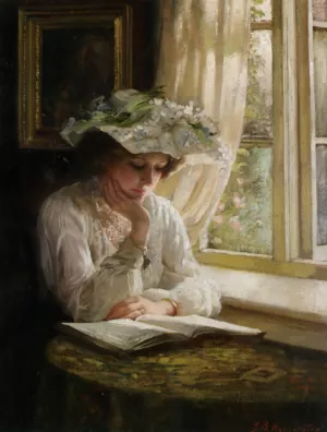 Lady Reading by a Window by Thomas Benjamin Kennington - Oil Painting Reproduction
