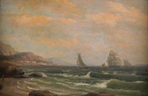 American Frigate in the Bay of St. Helena by Thomas Birch Oil Painting