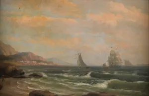 American Frigate in the Bay of St. Helena Oil painting by Thomas Birch