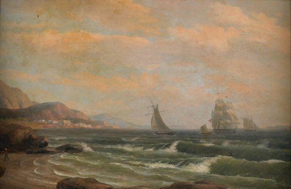 Main Product Photo of American Frigate in the Bay of St. Helena  Painting by Thomas Birch