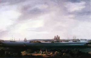 American Warships Anchored at Port Mahon, Spain painting by Thomas Birch
