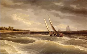 Boats Navigating the Waves by Thomas Birch Oil Painting
