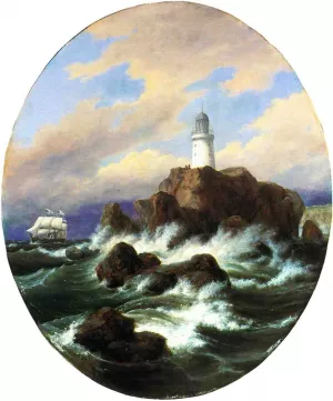 Longships Lighthouse, Land's End by Thomas Birch - Oil Painting Reproduction