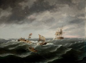 Loss of the Schooner 'John S. Spence'of Norfolk, Virginia, 2d view-Rescue of the Survivors by Thomas Birch Oil Painting