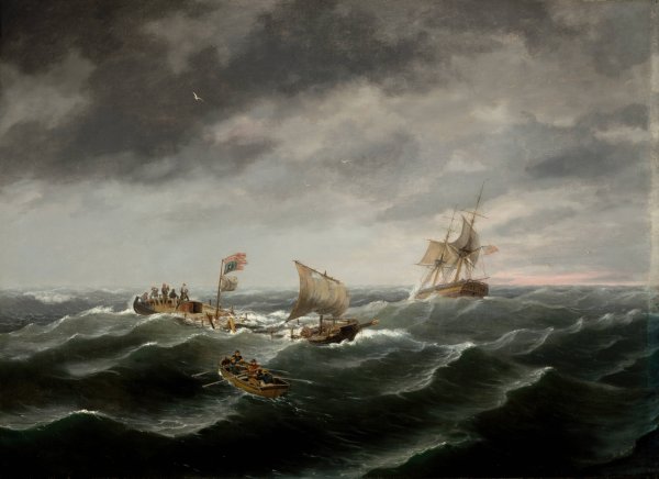 Main Product Photo of Loss of the Schooner 'John S. Spence'of Norfolk, Virginia, 2d view-Rescue of the Survivors  Painting by Thomas Birch