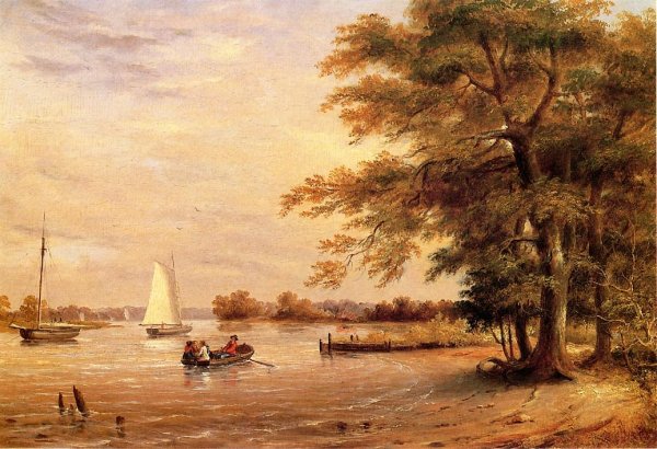 Main Product Photo of On the Shrewsbury River, Redbank, New Jersey Painting by Thomas Birch