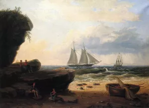 Sailing along the Shore by Thomas Birch Oil Painting