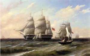 Ships at Sea by Thomas Birch - Oil Painting Reproduction