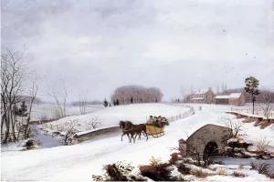 Sleigh Ride on a Gray Day by Thomas Birch - Oil Painting Reproduction