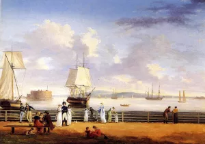 The Battery and Harbor, New York by Thomas Birch Oil Painting