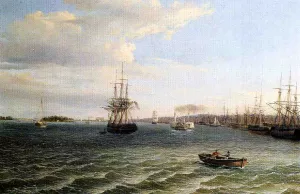 View of Philadelphia, Looking South on the Delaware River by Thomas Birch Oil Painting