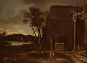 Landscape with Sarcophagus painting by Thomas Blanchet