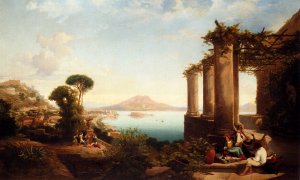 The Castle Of Ischia, In The Bay Of Naples, Mount Vesuvius Beyond Oil painting by Thomas Brabazon Aylmer