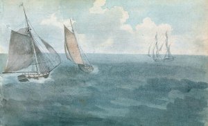 Three Ships at Sea by Thomas Bradshaw Oil Painting