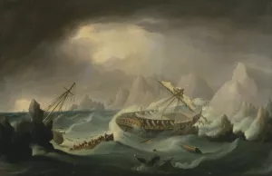 Shipwreck off a Rocky Coast by Thomas Buttersworth Oil Painting