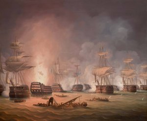 The Battle of the Nile, 1 August 1798 by Thomas Buttersworth Oil Painting